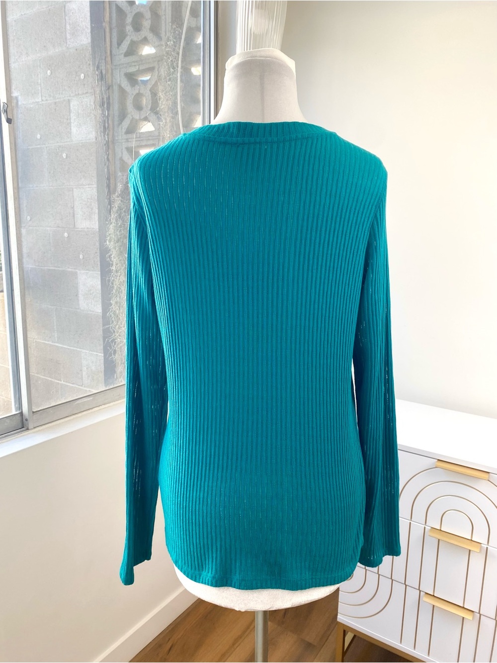 Anthropologie Ribbed Long Sleeve Sweater Knit Top in Teal, Size L - Picture 8 of 11